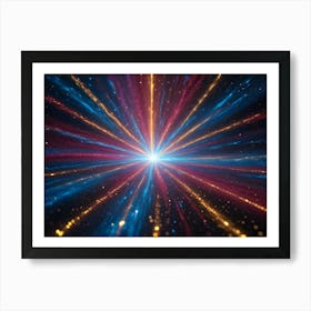 A Bright, Abstract Burst Of Light With Streaks Of Blue, Orange, And Gold, Creating A Sense Of Speed, Energy, And Movement Art Print