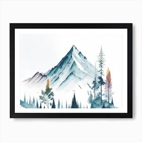 Mountain And Forest In Minimalist Watercolor Horizontal Composition 137 Art Print