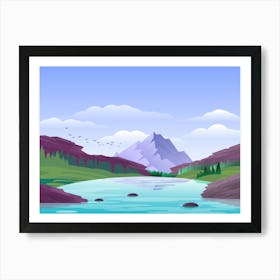 Lake Mountain Nature Reflection Water Sky Clouds Hills Forest Environment Scenery Scenic Art Art Print