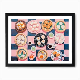 Dim Sum & Sushi Selection Pink Checkerboard 2 Art Print