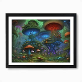 Multi-Colored Mushroom City Art Print