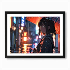 Anime Girl In Rain Art Print