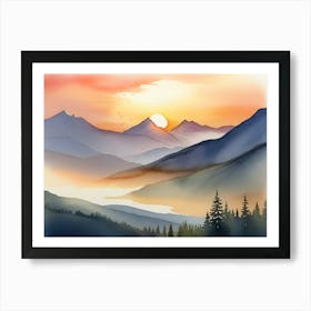 Sunset In The Mountains Landscape 4 Art Print