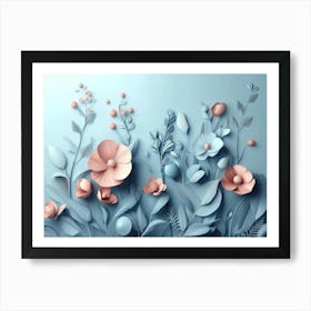 3d With Simple Floral Painting Light Blue 2 Art Print