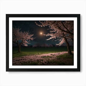 Cherry Blossoms At Night 4 Art Print