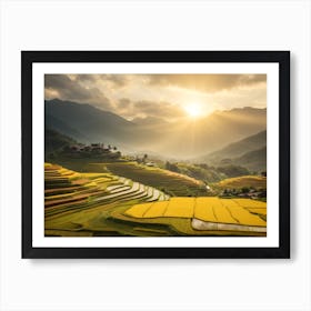 Golden Sunrise over the Lush Rice Fields Art Print