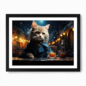 Cat And Cafe Terrace At Night Van Gogh Inspired 09 Art Print