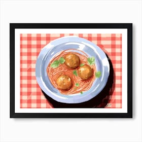 A Plate Of Meatballs Spaguetti, Top View Food Illustration, Landscape 3 Poster