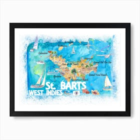 Saint Barts West Indies Illustrated Travel Map With Roads And Highlights Art Print