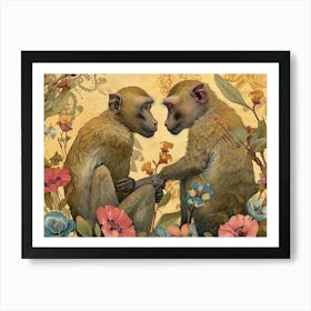 Floral Animal Illustration Baboon Art Print