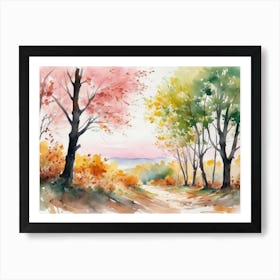 Watercolor Of Autumn Trees Art Print