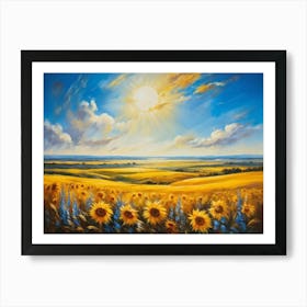 A Sun Drenched Pastoral Scene Unfolds Featuring Towering Sunflowers Reaching For The Bright Golden (3) Art Print