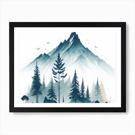 Mountain And Forest In Minimalist Watercolor Horizontal Composition 119 Art Print