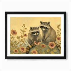 Floral Animal Illustration Raccoon 4 Art Print