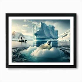 Orca whales And Seals at Antarctica 1 Art Print