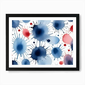 A Seamless Pattern Of Blue And Red Watercolor Splatters On A White Background Art Print