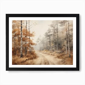 A Painting Of Country Road Through Woods In Autumn 42 Art Print