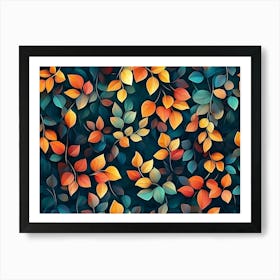 Hanging Branches Seamless Pattern Leaves Fall with Bright Color Flowers Art Print