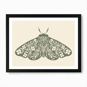 Folk Art Moth 04 - Sage Green Art Print