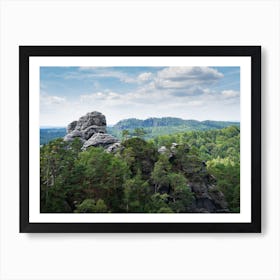 Trees and sandstone rocks near Rathen in Saxon Switzerland Art Print