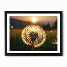 Dandelion sitting on a field, morning or dusk Art Print