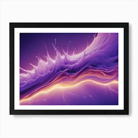 Abstract 3d Rendering Of A Swirling, Purple Liquid With Golden Highlights And A Splash Of White Art Print