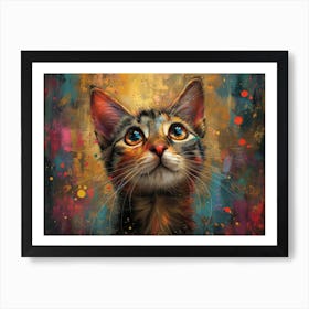 Whiskered Masterpieces: A Feline Tribute to Art History: Cat Looking Up 2 Affiche