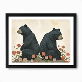 Floral Animal Illustration Black Bear 4 Art Print