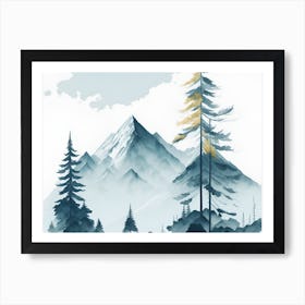 Mountain And Forest In Minimalist Watercolor Horizontal Composition 400 Art Print