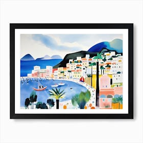 Amalfi Coast Cute Watercolour Illustration 3 Art Print