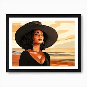 Illustration of an African American woman at the beach 46 Art Print