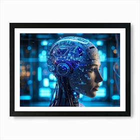 Abstract Conceptual Head Features Circuitry Integrating A Human Brain With Neural Lines And Electron (3) Art Print