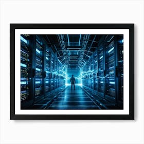 An Advanced Futuristic Data Center Buzzing With The Activity Of Ai Driven Security Algorithms Swirl Art Print