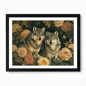 Floral Animal Illustration Timber Wolf 4 Art Print