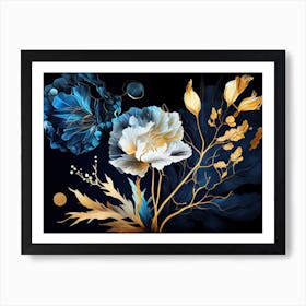 Blue And Gold Flowers 2 Art Print