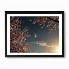 Moon And Cherry Blossoms Art Print