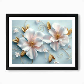 Two White Flowers On A Blue Background Art Print