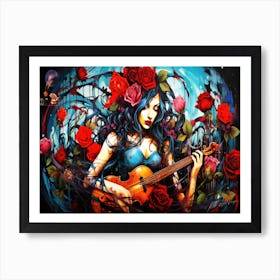 Witches And Music 7 - Halloween Girl With Guitar Art Print