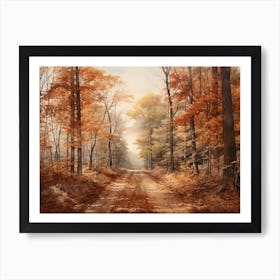 A Painting Of Country Road Through Woods In Autumn 58 Art Print