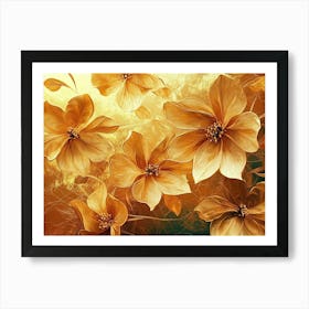 Golden Floral Background, Abstract Vintage Flower Design, Gold Nature Floral 2 Art Print