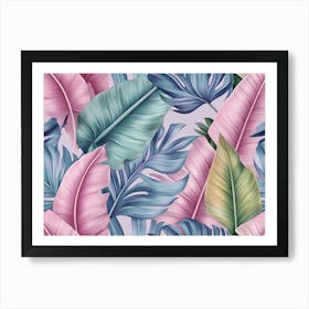 Tropical Exotic Luxury Seamless Pattern With Pastel Color Banana Leaves, Palm, Colocasia Art Print