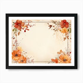 Autumnal Vintage Greeting Card Featuring Watercolor Floral Arrangements In Shades Of Burnt Orange R (2) 2 Art Print