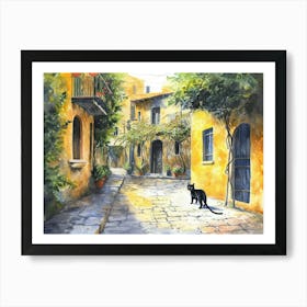 Beirut, Lebanon   Black Cat In Street Art Watercolour Painting 4 Art Print