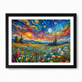 Van Gogh A Vibrant Meadow Filled With Colorful Wil Art Print