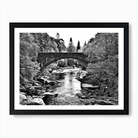 Black and White Pretty Bridge River Landscape UK Art Print