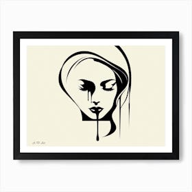 Black And White Women Head Minimal Float Illustration Art Print