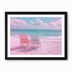 Pink Chairs On The Beach Art Print