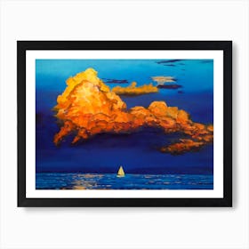 A Boat, A Sea And Clouds Art Print