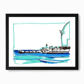 Barcelona And Blue Sea Art Print