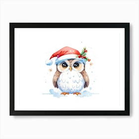 Owl In Santa Hat Art Print